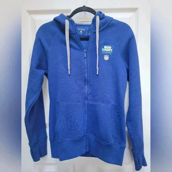Antiqua Budlight Official NFL Beer Sponsor Zip Up Hooded Sweatshirt Size Small - Picture 1 of 4